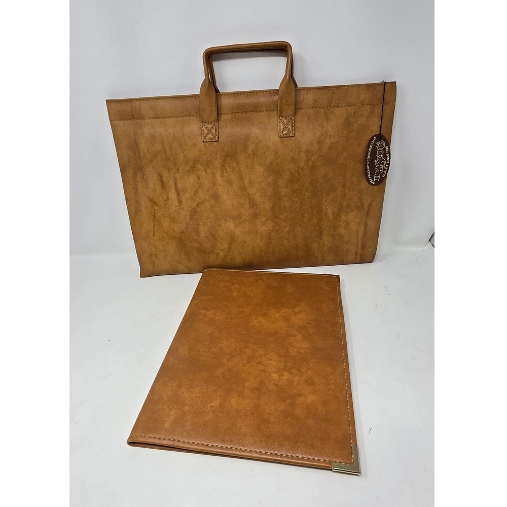Vtg Mascot faux leather briefcase document carrier professional w/writing pad